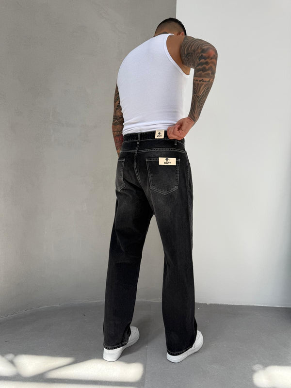 Dikiş Detaylı Füme Taşlamalı Relax Baggy Jean