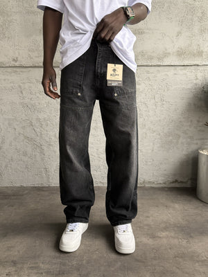 Dikiş Detaylı Füme Taşlamalı Relax Baggy Jean