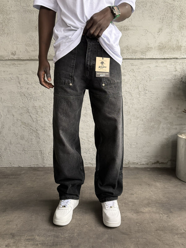 Dikiş Detaylı Füme Taşlamalı Relax Baggy Jean