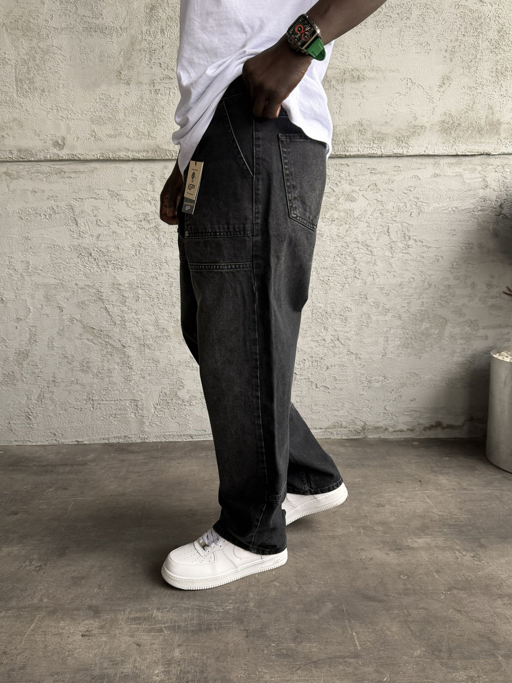 Dikiş Detaylı Füme Taşlamalı Relax Baggy Jean