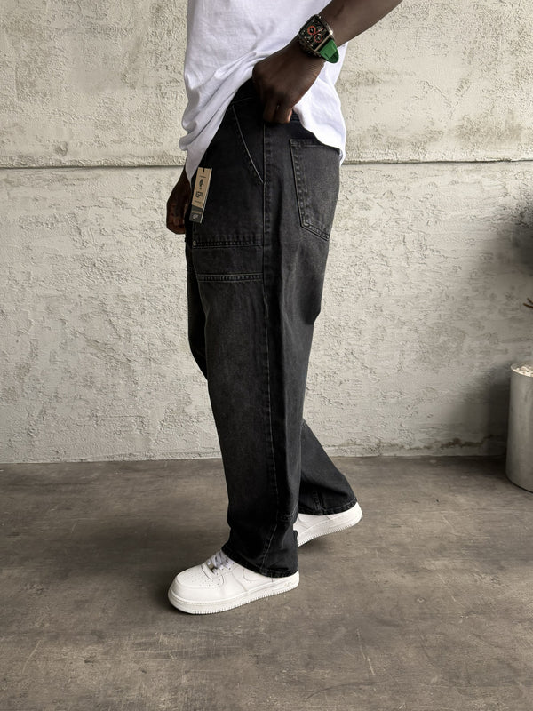 Dikiş Detaylı Füme Taşlamalı Relax Baggy Jean