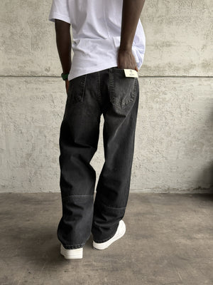 Dikiş Detaylı Füme Taşlamalı Relax Baggy Jean