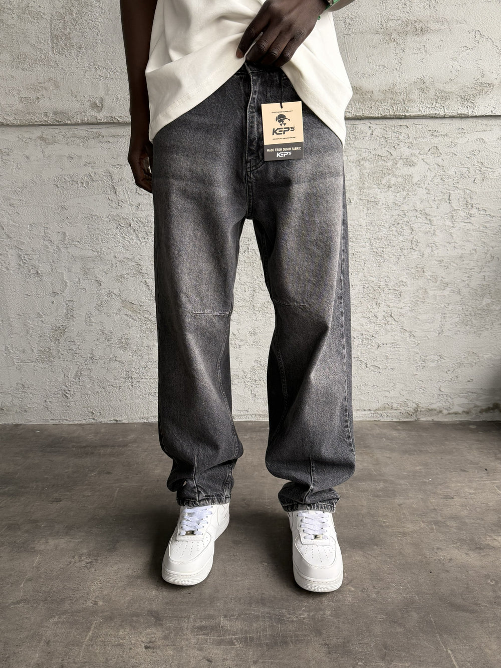 Dikiş Detaylı Füme Taşlamalı Relax Baggy Jean