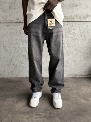 Dikiş Detaylı Füme Taşlamalı Relax Baggy Jean