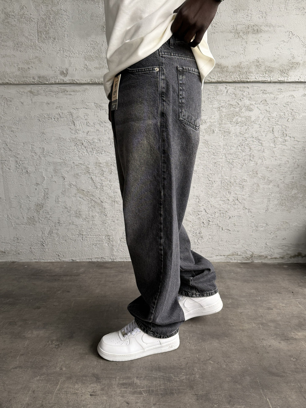 Dikiş Detaylı Füme Taşlamalı Relax Baggy Jean