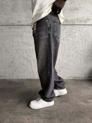 Dikiş Detaylı Füme Taşlamalı Relax Baggy Jean