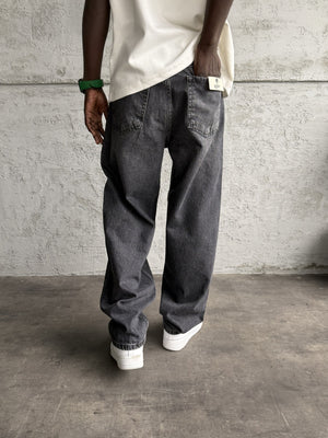 Dikiş Detaylı Füme Taşlamalı Relax Baggy Jean