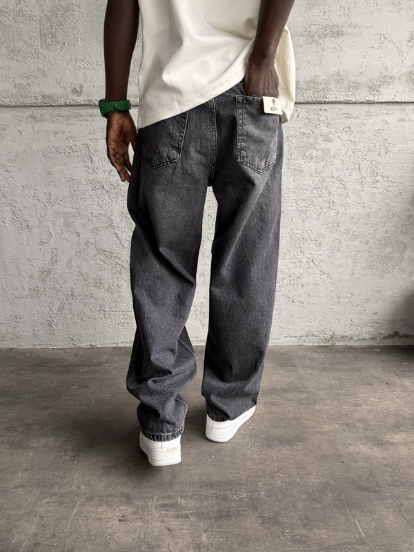 Dikiş Detaylı Füme Taşlamalı Relax Baggy Jean