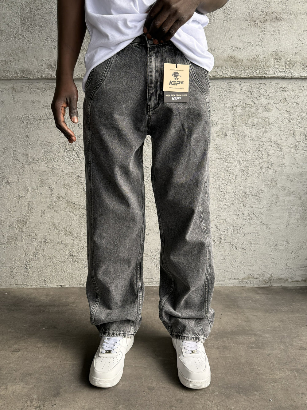 Dikiş Detaylı Füme Taşlamalı Relax Baggy Jean