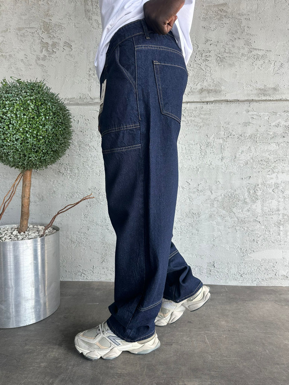 Dikiş Detaylı Lacivert Relax Baggy Jean