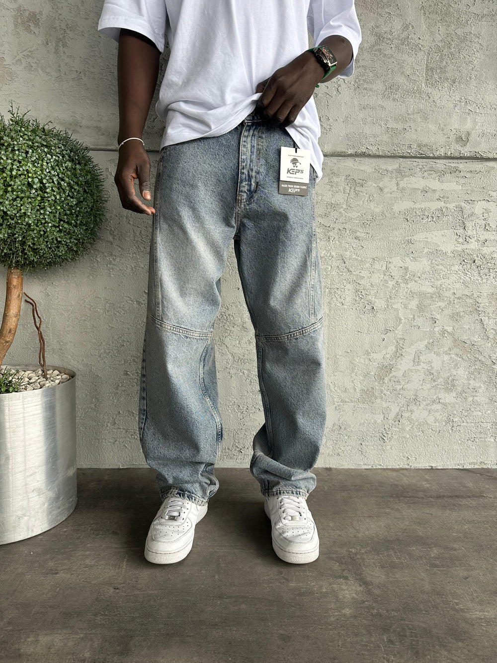 Dikiş Detaylı Mavi Yıkamalı Relax Baggy Jean