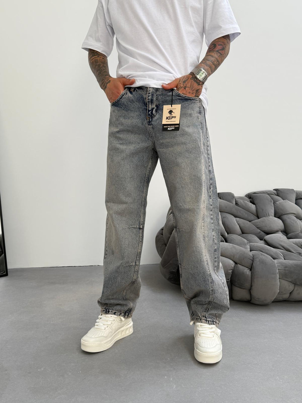 Dikiş Detaylı Yıkamalı Relax Baggy Jean