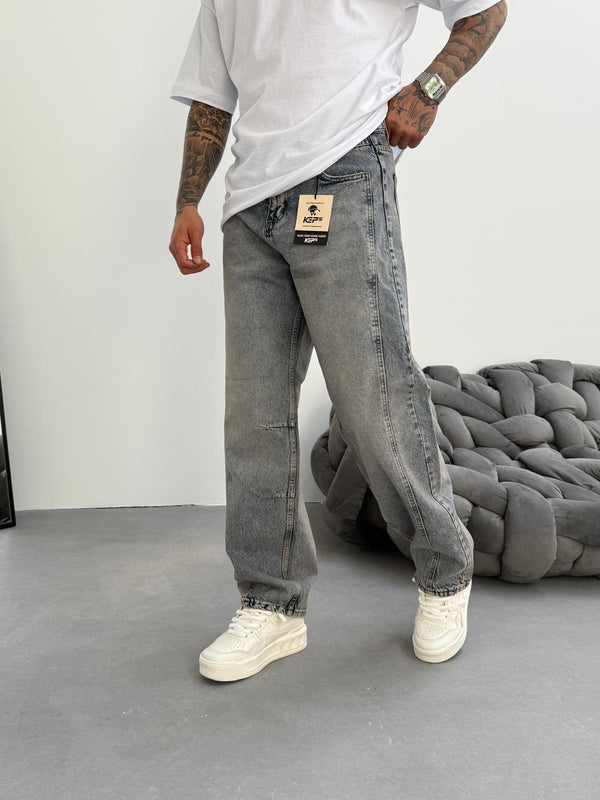 Dikiş Detaylı Yıkamalı Relax Baggy Jean