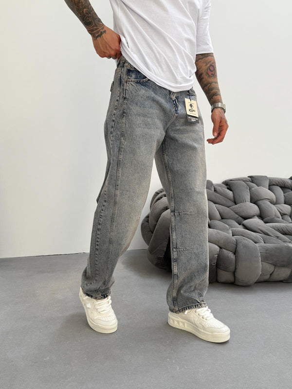 Dikiş Detaylı Yıkamalı Relax Baggy Jean