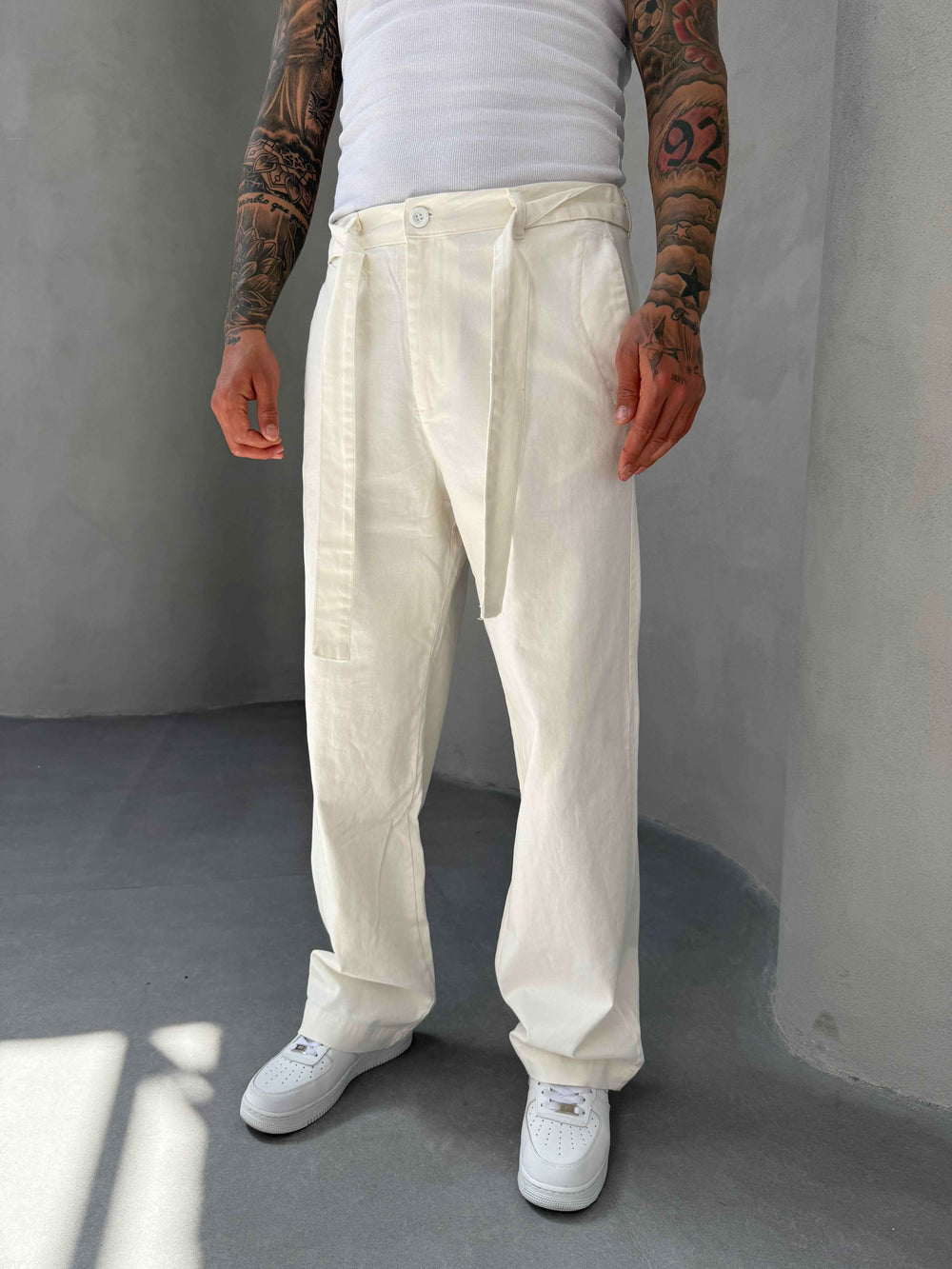 Ekru Gabardin Kumaş Baggy Pantolon