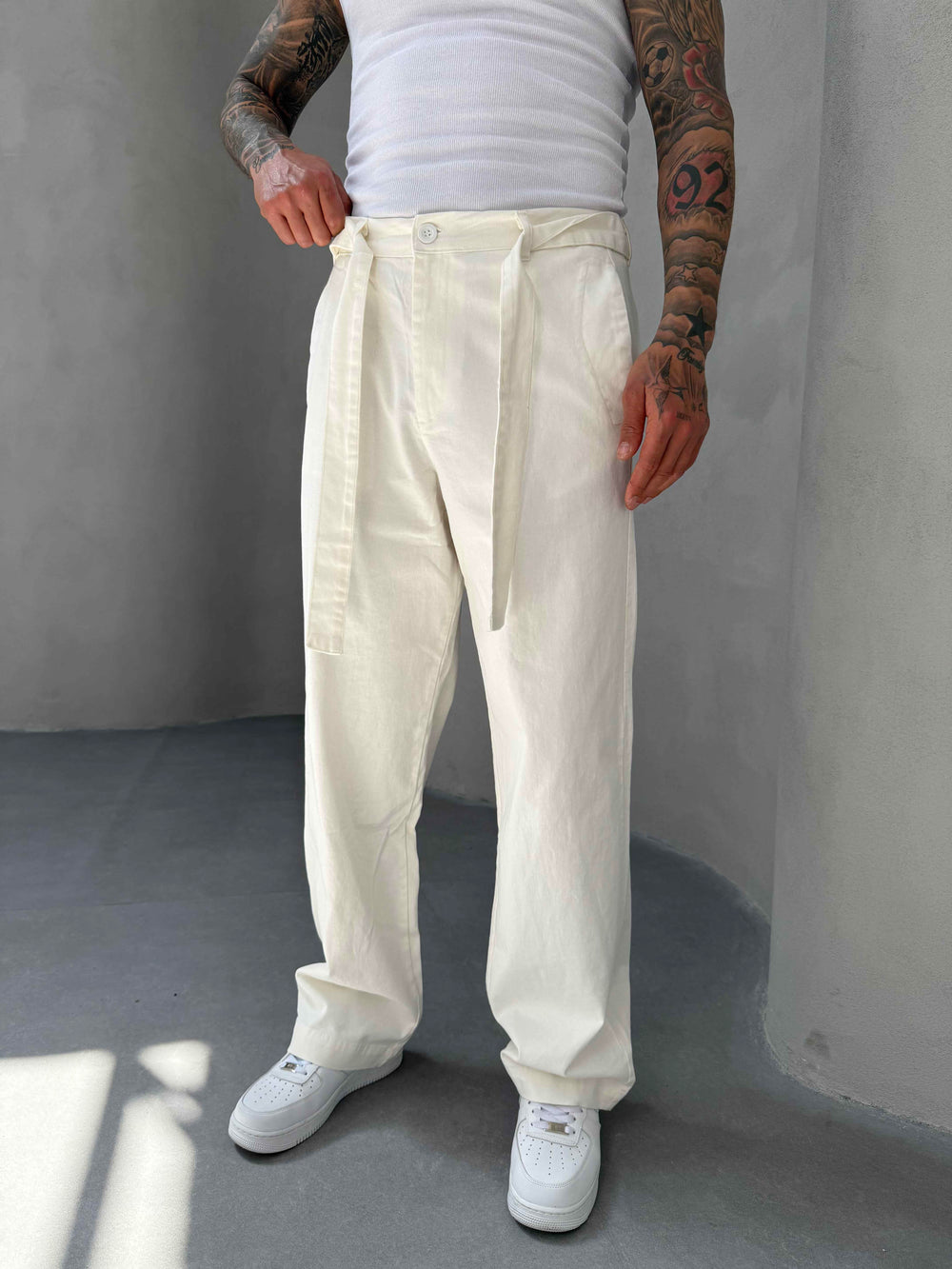 Ekru Gabardin Kumaş Baggy Pantolon