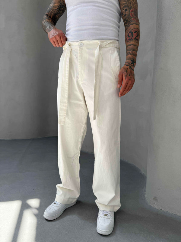 Ekru Gabardin Kumaş Baggy Pantolon