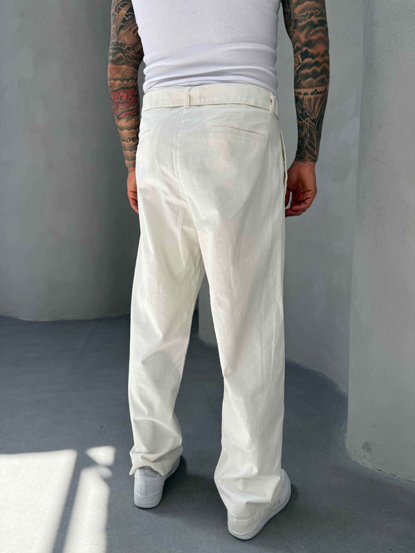 Ekru Gabardin Kumaş Baggy Pantolon