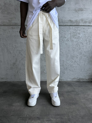 Ekru Gabardin Kumaş Baggy Pantolon