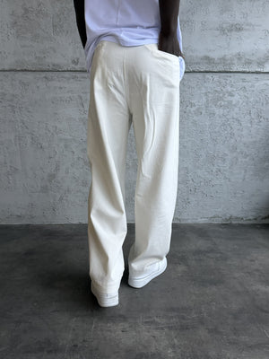 Ekru Gabardin Kumaş Baggy Pantolon