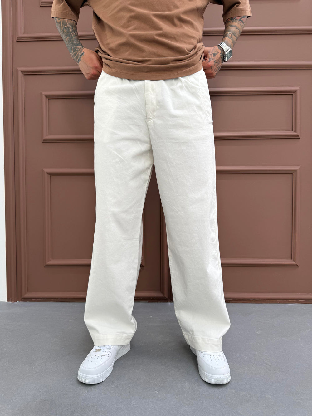 Ekru Gabardin Relax Fit Pantolon