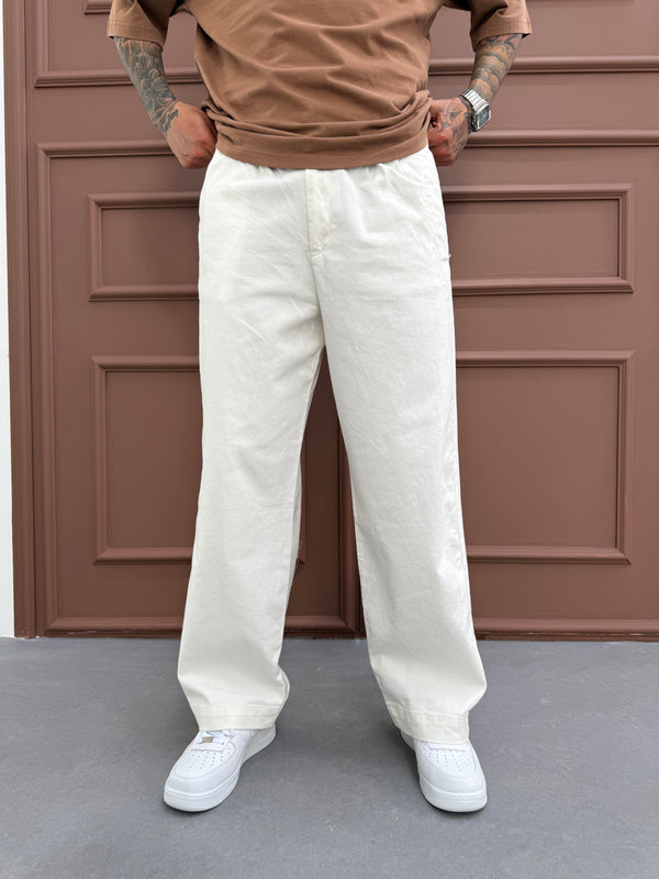Ekru Gabardin Relax Fit Pantolon