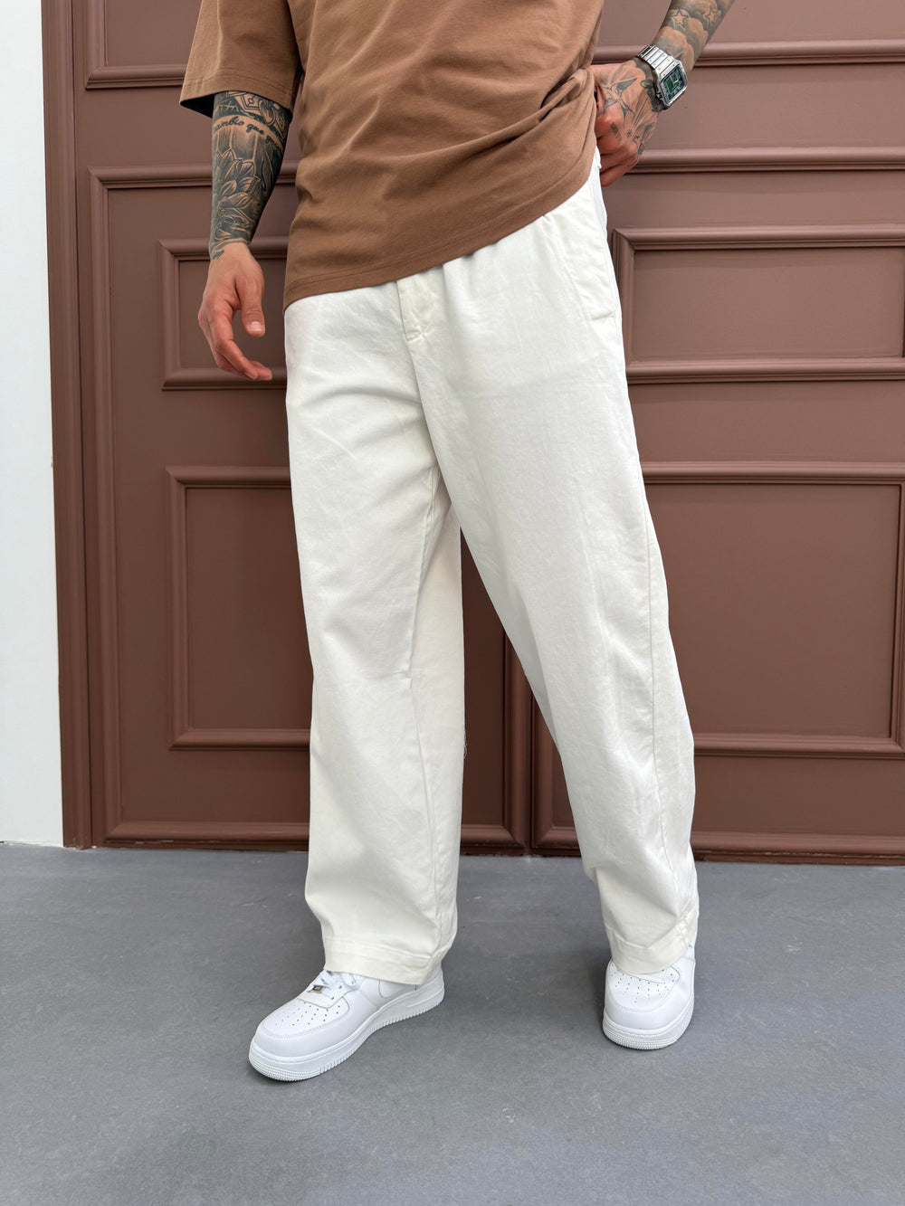 Ekru Gabardin Relax Fit Pantolon