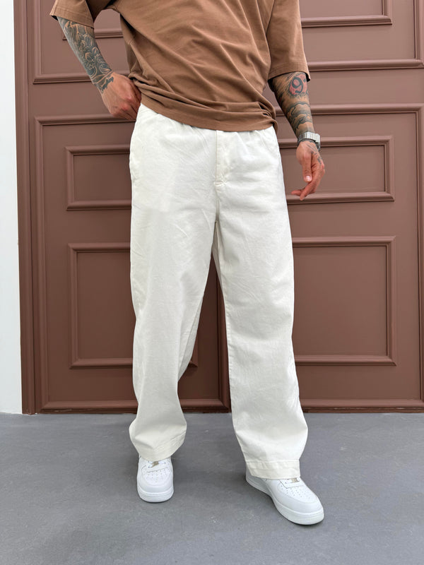 Ekru Gabardin Relax Fit Pantolon