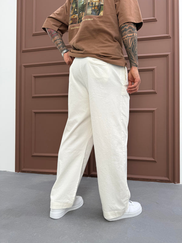 Ekru Gabardin Relax Fit Pantolon