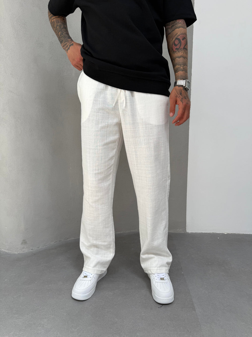 Ekru Keten Baggy Pantolon