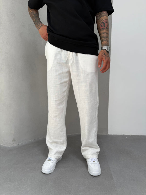 Ekru Keten Baggy Pantolon