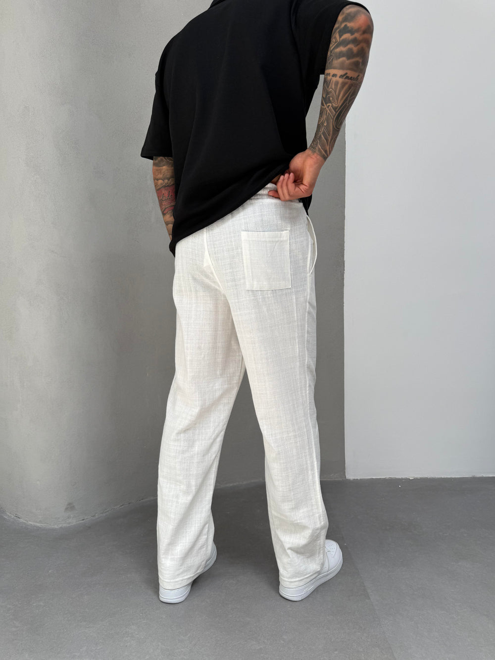 Ekru Keten Baggy Pantolon