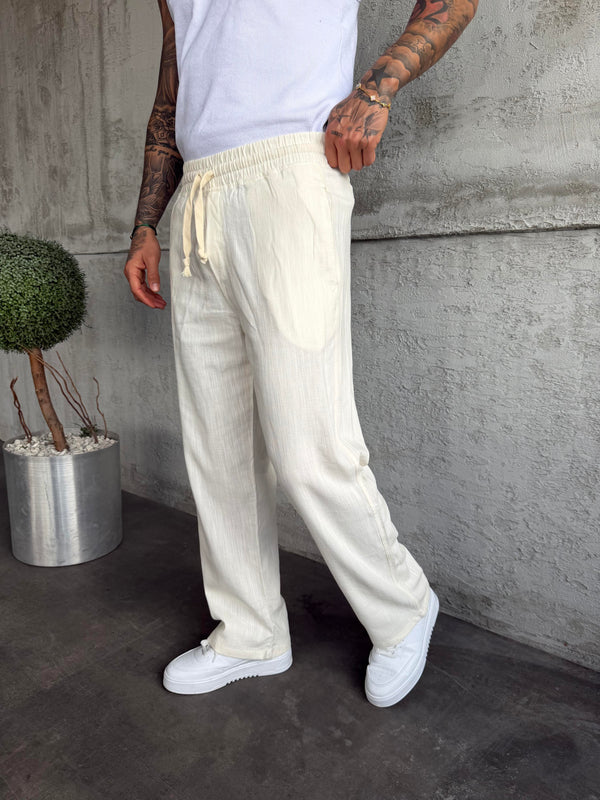 Ekru Keten Baggy Pantolon
