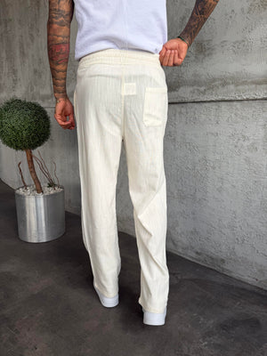 Ekru Keten Baggy Pantolon