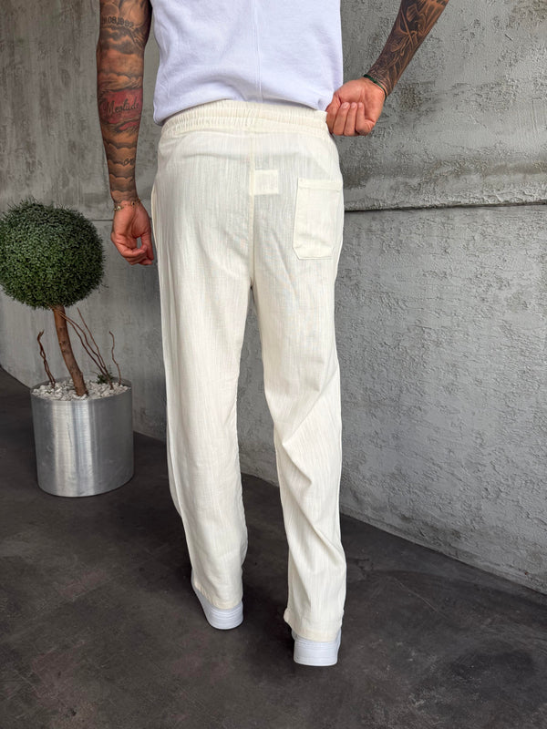 Ekru Keten Baggy Pantolon
