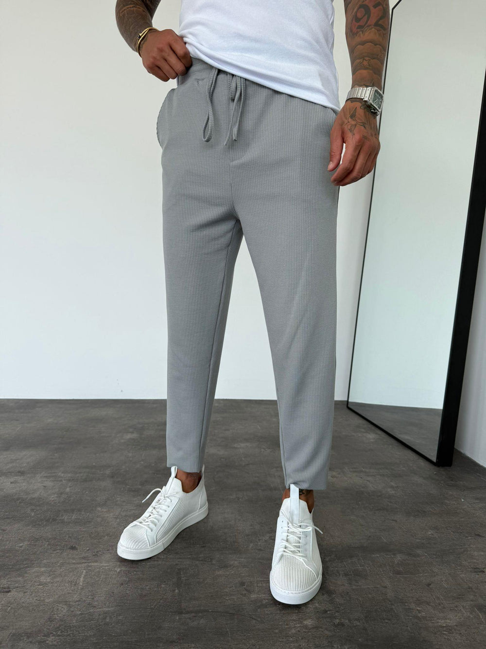 Füme Asimetrik Paça Boyfriend Pantolon