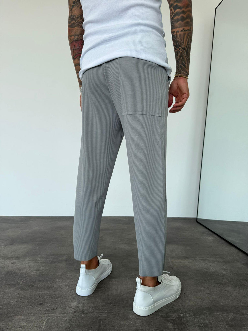 Füme Asimetrik Paça Boyfriend Pantolon