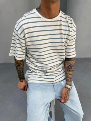 Füme Çizgili Triko T-Shirt