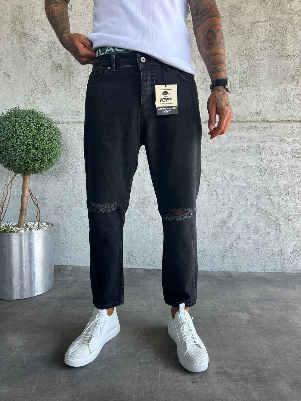 Füme Diz Yırtık Boyfriend Jean