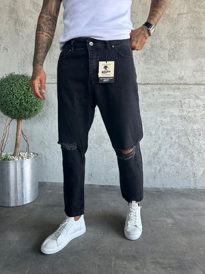 Füme Diz Yırtık Boyfriend Jean