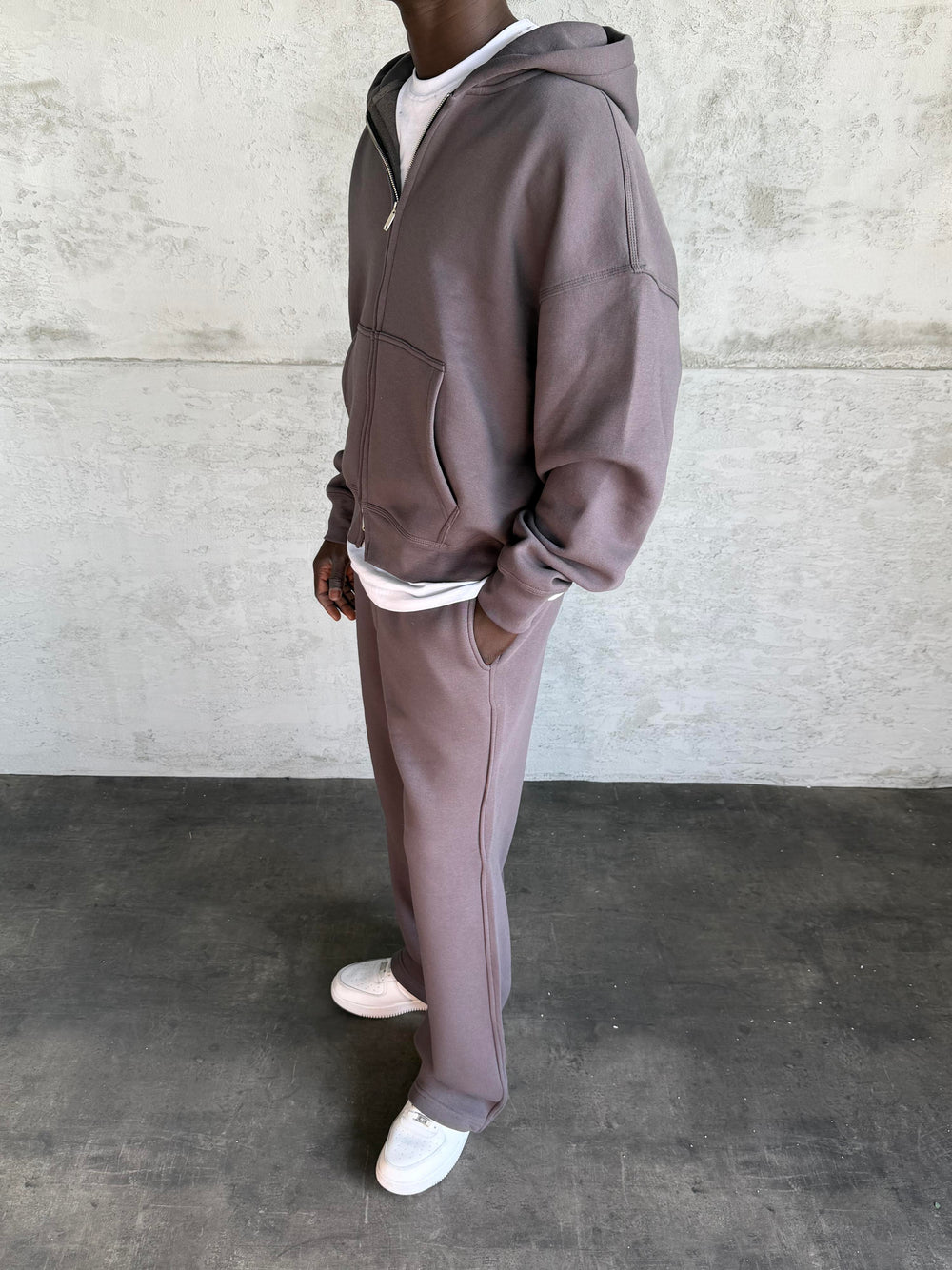 Füme Kapüşonlu Fermuarlı Sweatshirt