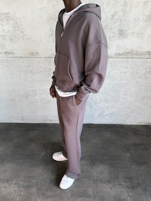 Füme Kapüşonlu Fermuarlı Sweatshirt