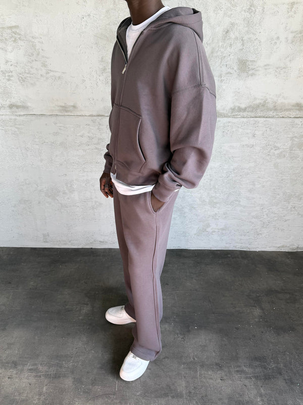 Füme Kapüşonlu Fermuarlı Sweatshirt