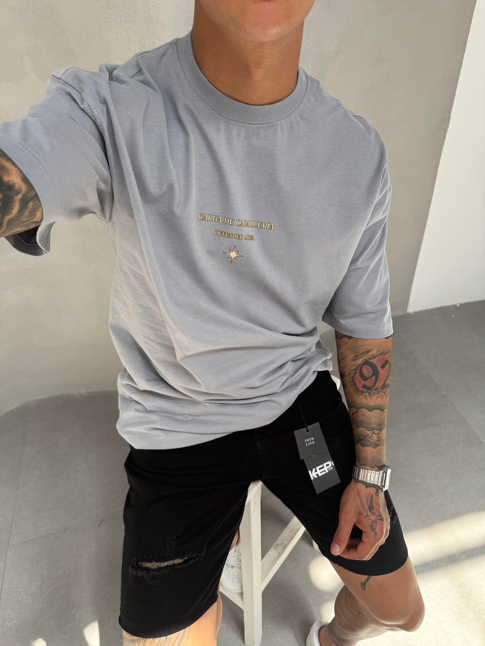 Füme Oversize Baskılı T-Shirt