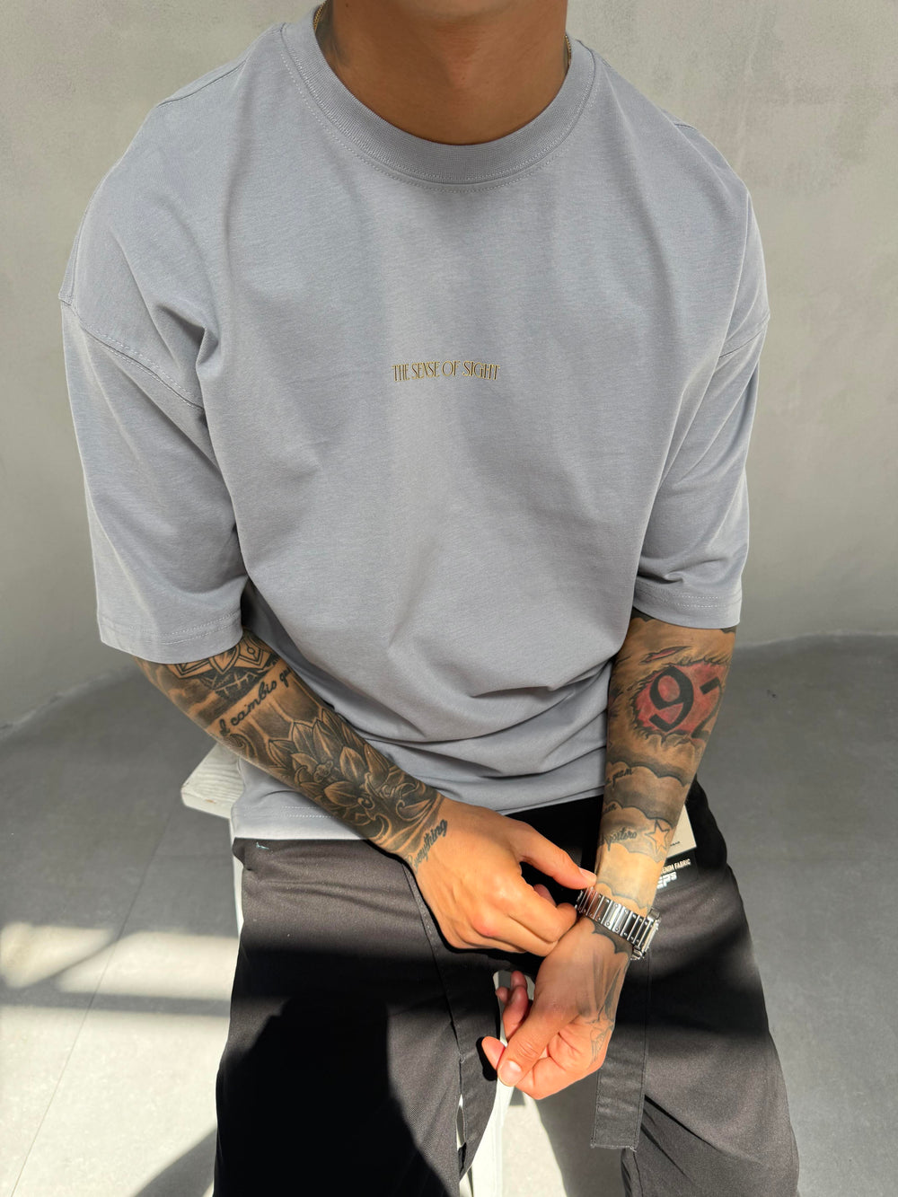 Füme Oversize Baskılı T-Shirt