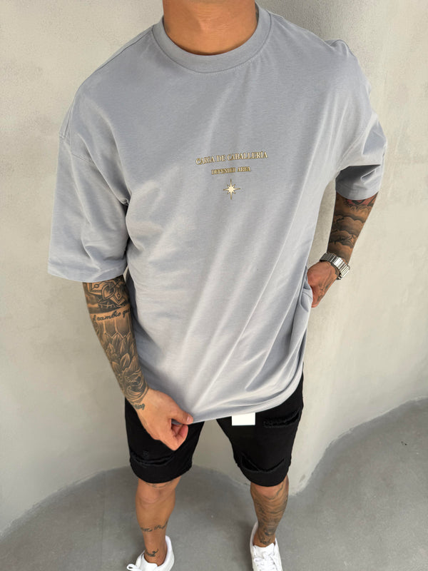 Füme Oversize Baskılı T-Shirt
