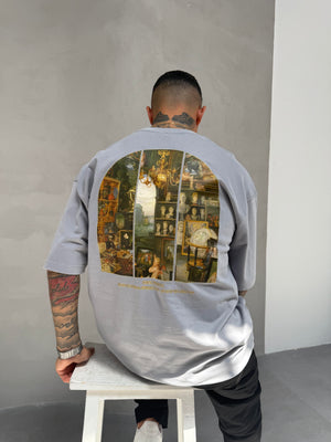 Füme Oversize Baskılı T-Shirt