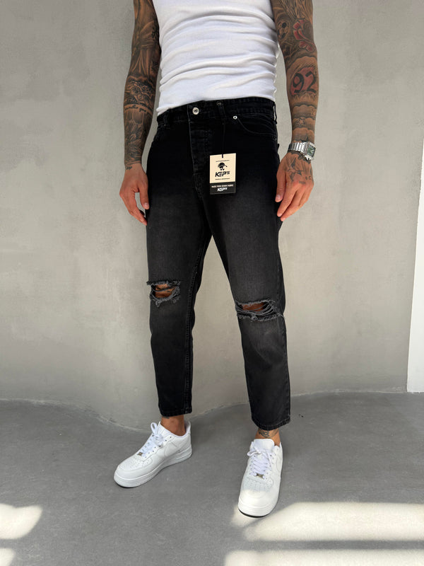 Füme Taşlamalı Diz Yırtık Boyfriend Jean