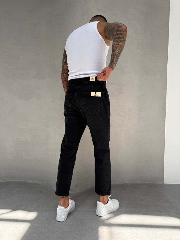 Füme Taşlamalı Diz Yırtık Boyfriend Jean