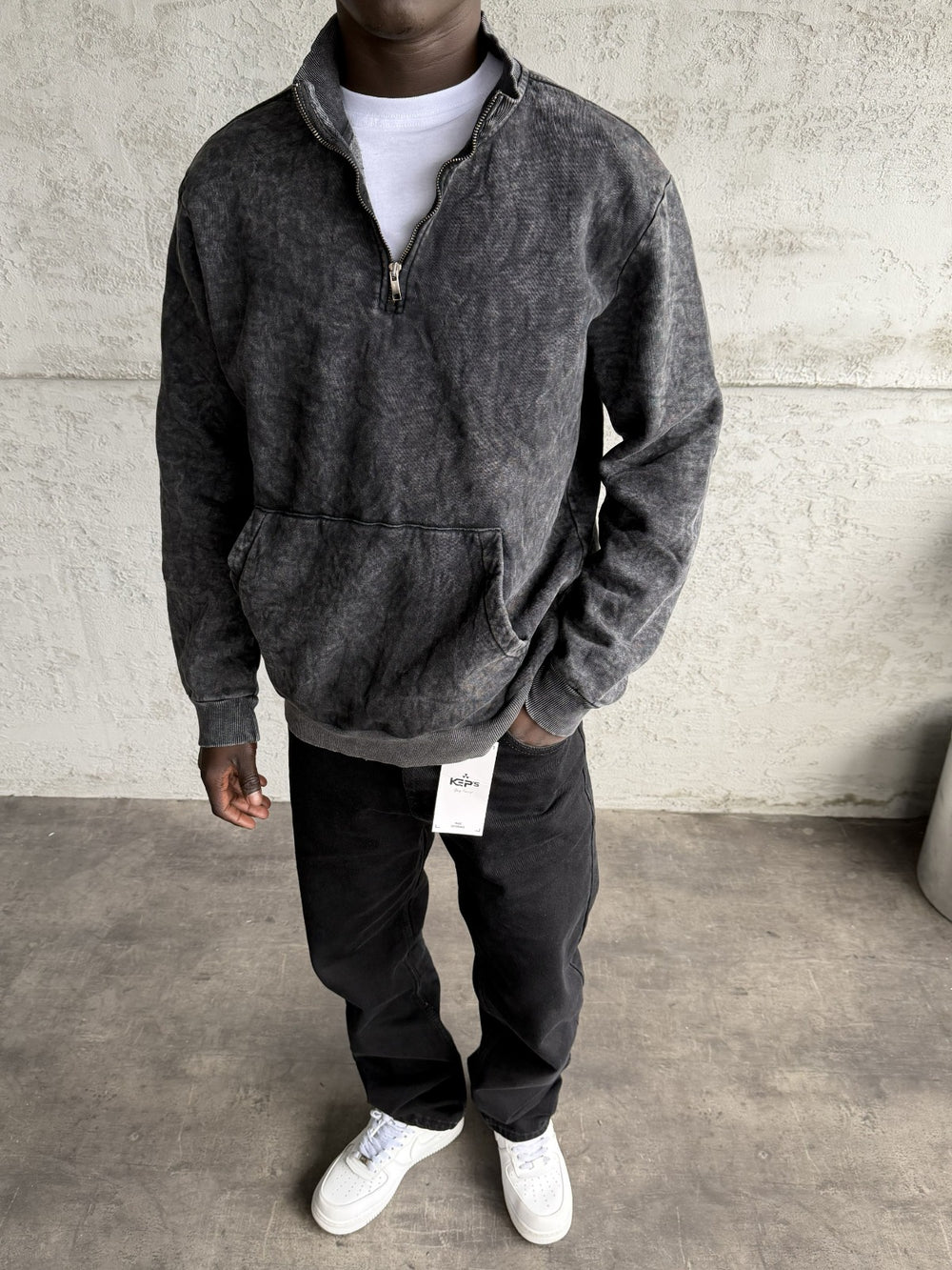 Füme Yıkamalı Fermuarlı Sweatshirt